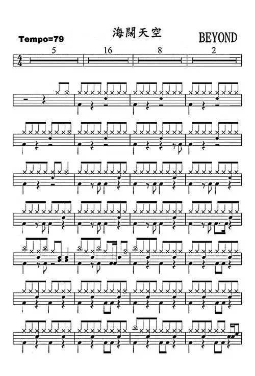 beyond《海阔天空》鼓谱_架子鼓谱_原版