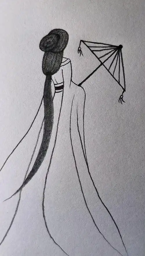 最简单的古风美女打伞简笔画.