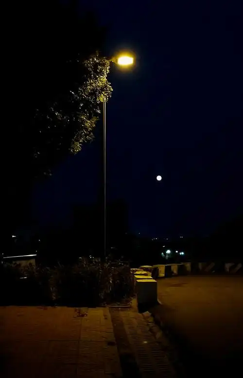 等学校路灯下经过一个人光的颜色让人在寒冷的天气感到一丝温暖