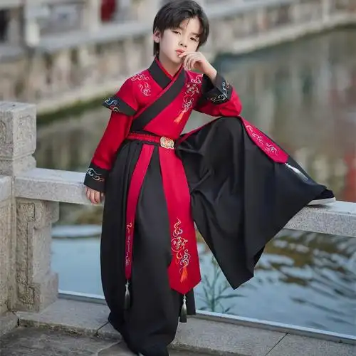 小男孩学生古风帅气中国风男生24春新款儿童唐装套装男童汉服古装