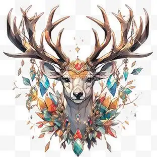 鹿头华丽设计元素立体免扣图案
