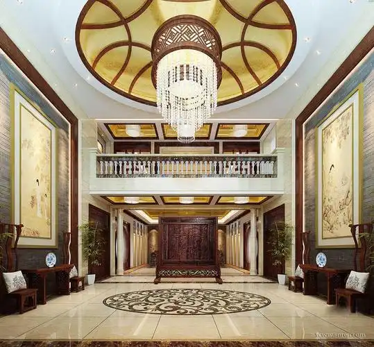 中式别墅入门挑空大厅-max2011 灯光贴图
