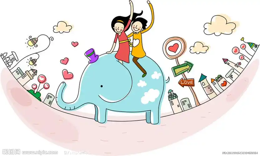 大象上的卡通情侣图片