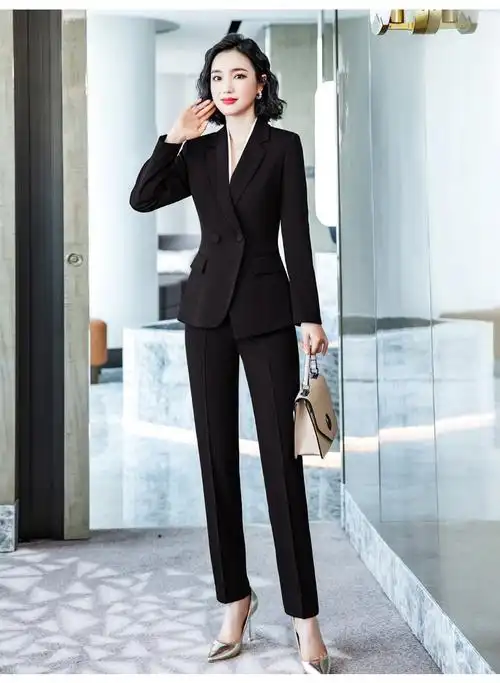 安依莲职业装女装套装2021秋冬季商务韩版小西装两件套工作服气质时尚