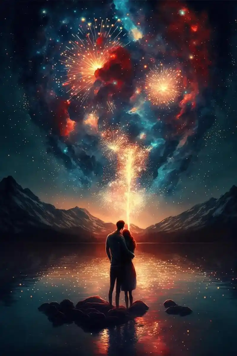 一对情侣在烟花下相拥.#上热门 #抖音图文来了 #ai绘画  - 抖音
