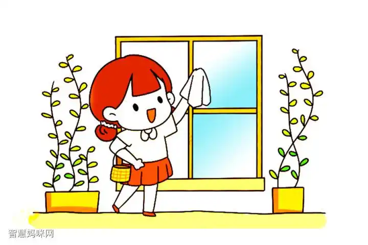 五一劳动节简笔画 打扫卫生擦玻璃简笔画
