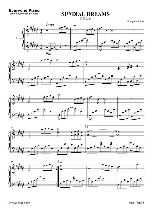 free sundial dreams - kevin kern sheet music preview 1