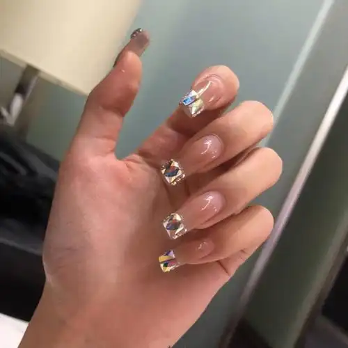 手工甲假指甲成品贴片新娘美甲抖音同款洛滑指尖方钻可拆卸穿戴甲彩钻