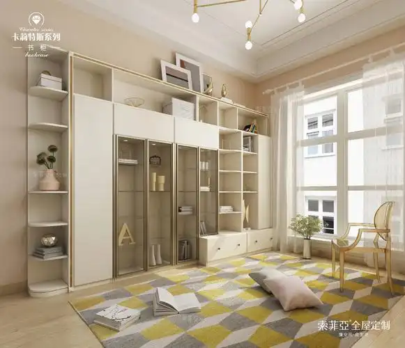 书柜效果图片_超摩登一字型书柜装修设计效果图欣赏-索菲亚全屋定制
