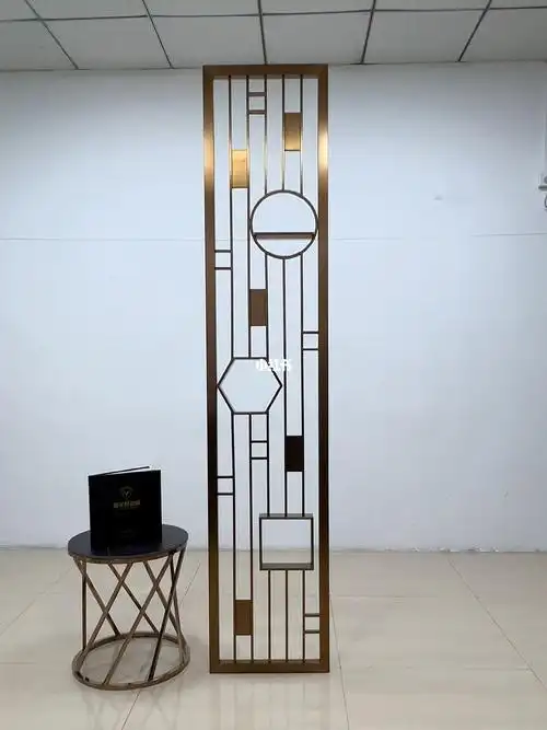 现代轻奢不锈钢屏风隔断定制,简约置物架款