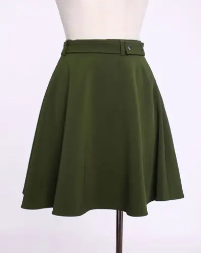 军绿纯色配腰带伞型半裙