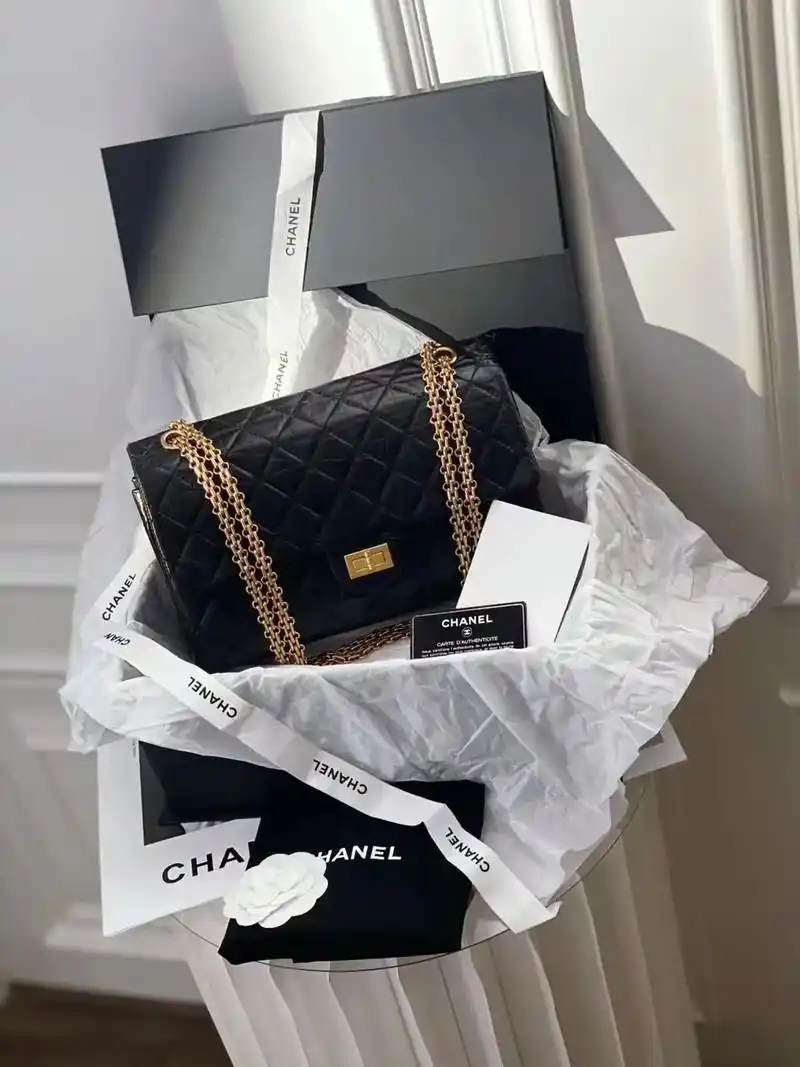 chanel香奈儿黑金2.55双盖双链口盖包   中号227 - 抖音