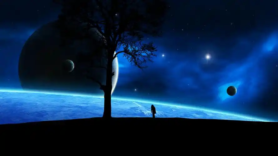 唯美星空树下人影桌面壁纸下载
