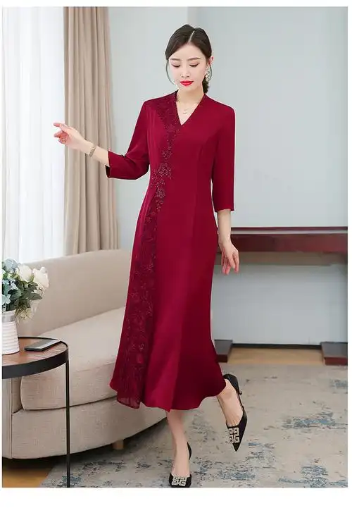 喜妈妈礼服儿子结婚新郎妈妈喜装五一喜婆婆婚宴装新娘旗袍高贵连衣裙