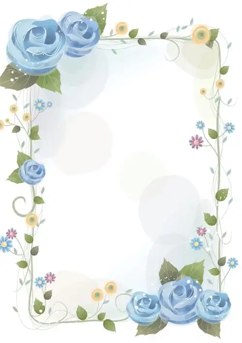 蓝色花框感谢信信纸word背景模板