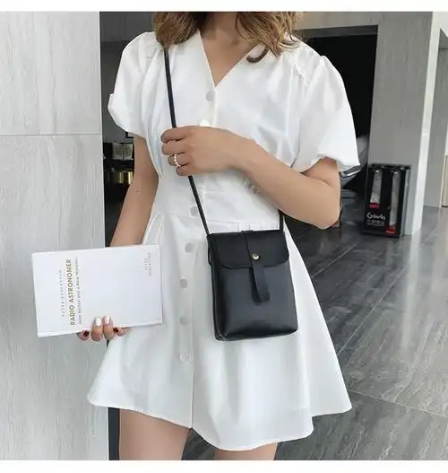 包包女夏天百搭少女斜挎包2021新款韩版学生简约小方包时尚单肩包 米