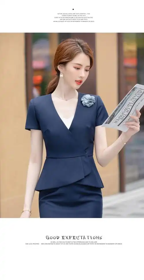 职业装女装套裙夏季短袖v领修身韩版气质时尚珠宝店美容师工作服深