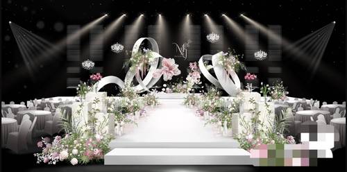 小红书同款粉紫色小众婚礼弧度自然曲线婚礼效果图背景素材psd