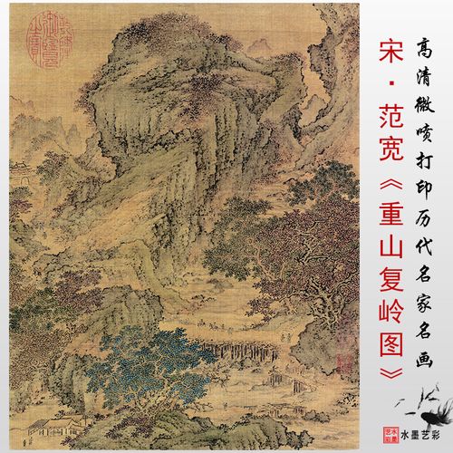 宋代范宽 重山复岭图 真迹微喷复制临摹宋元明清山水学习画稿画心