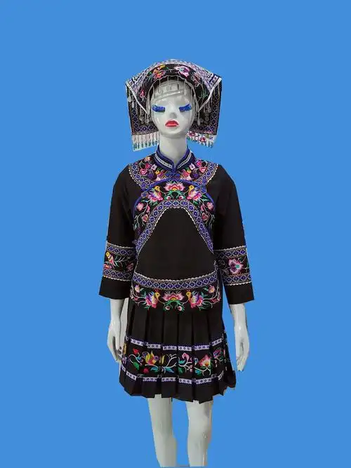 贵州布依族服装民族服饰布依民族服饰舞台装婚嫁装盛装 黑色长裙款 s