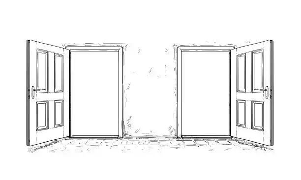 在白色背景上打开门插画图片素材