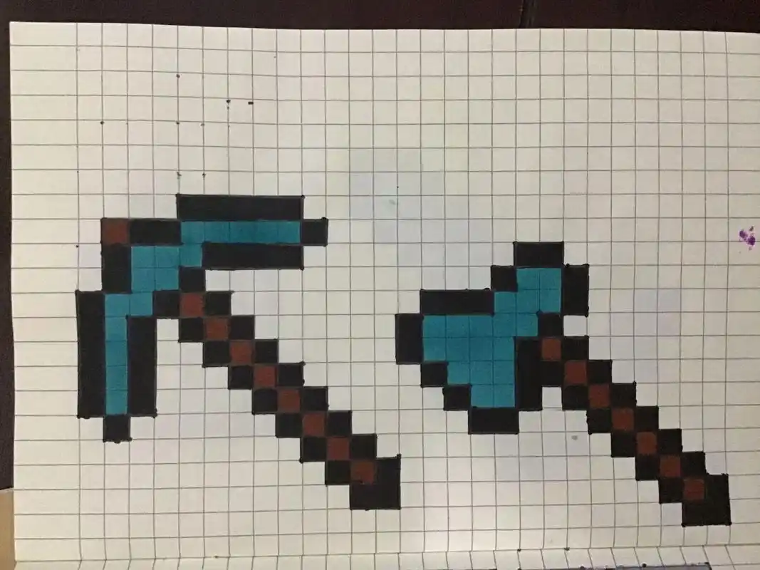 我的世界绘画:钻石镐,钻石斧 今天是我第一次发表笔记,请大家多多给我