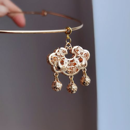 桃花斋 鸳鸯铃铛平安锁项圈 保色铜长命锁项链古风汉服明制璎珞