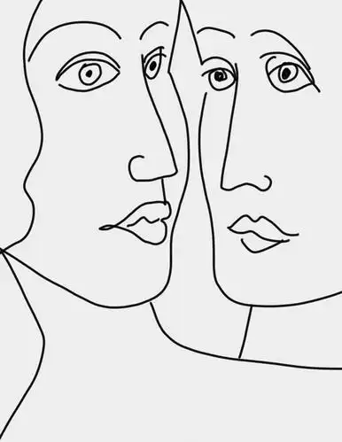 两个人,竖图,黑白,插画,特写,留白,白色背景,绘画,数码,科技,阴影