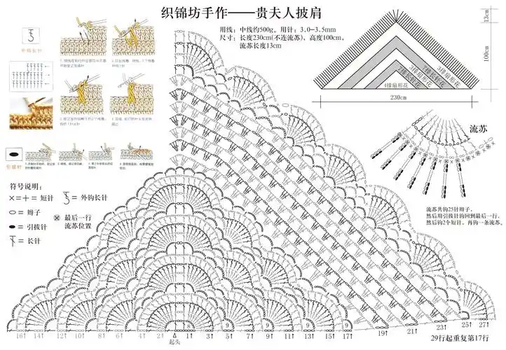 不断线流苏披肩之钩针贵妇人披肩图解