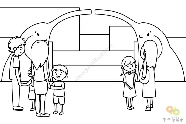 开学第一天 小朋友放学情景简笔画