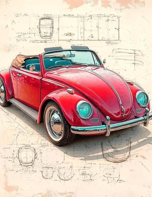 🚗 经典敞篷甲壳虫手绘线稿详解 🎨