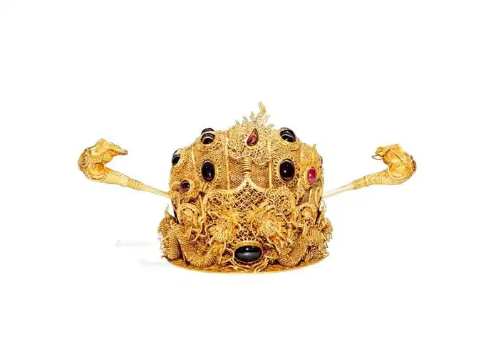 0089 唐代 金蕾丝镶宝石双龙簪凤冠