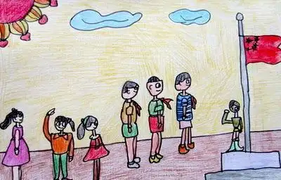 排队升国旗儿童简笔画美术作品小学生升国旗简笔画升国旗图片 简笔画