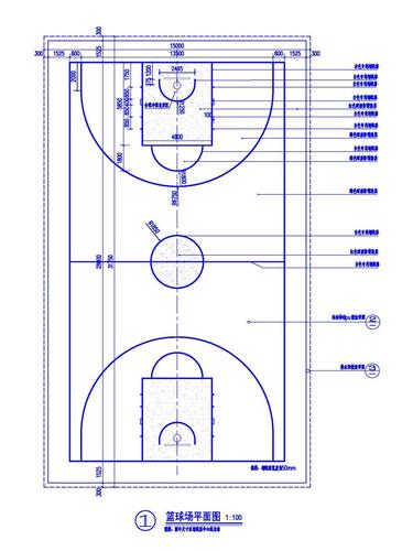 篮球场/运动场地/健身室外标准球场尺寸图cad施工图资料