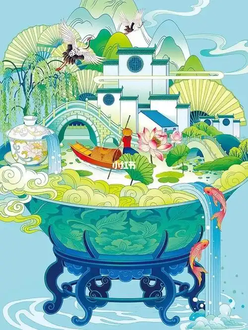 手绘中国风建筑插画之江南