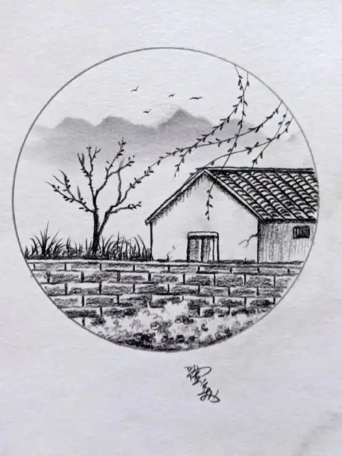 素描风景绘画才艺家乡的风景