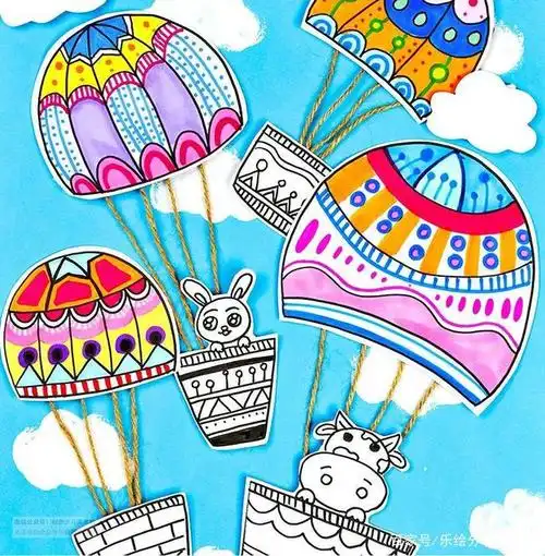 儿童画教程|创意线描与水彩笔色彩《热气球的奇幻之旅》