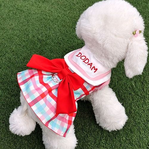 格子蝴蝶结公主泰迪比熊博美贵宾猫咪宠物衣服狗狗裙子春夏装