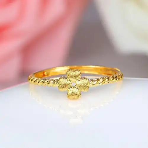 ryual黄金戒指足金999四叶草戒指黄金女士戒指女款活口可自主调节大小