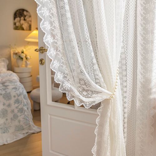 法式轻奢洛可可蕾丝花边窗帘田园风门帘免打孔卧室客厅纱帘高级感
