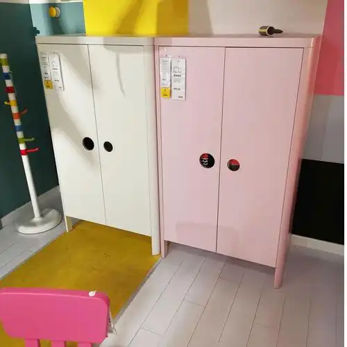 宜家 布松纳儿童衣柜衣橱卧室衣物收纳柜储物柜白/粉80x140 厘米