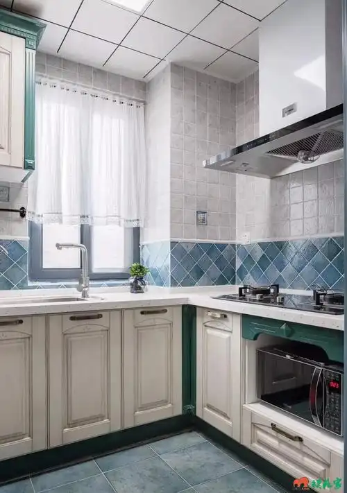 红玛瑙装饰:90平三室两厅复古美式风格装修效果图-厨房