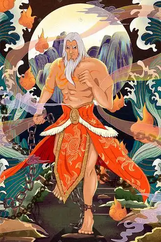 神话人物夸父逐日插画海报