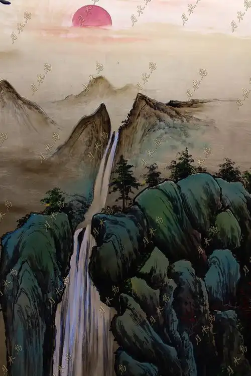 手绘古典山水金箔漆画屏风酒店大堂家庭客厅隔断沙发背景墙迎客松