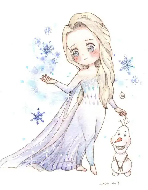 最近画的冰雪奇缘 艾莎公主 过程图 q版迪士尼公主