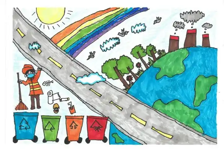 生态与人类共存 漂亮的世界环境日中小学生绘画作品(共9幅)--简笔画