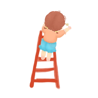 可爱爬在梯子上的女孩可商用元素3d立体卡通梯子儿童读书可爱场景模型