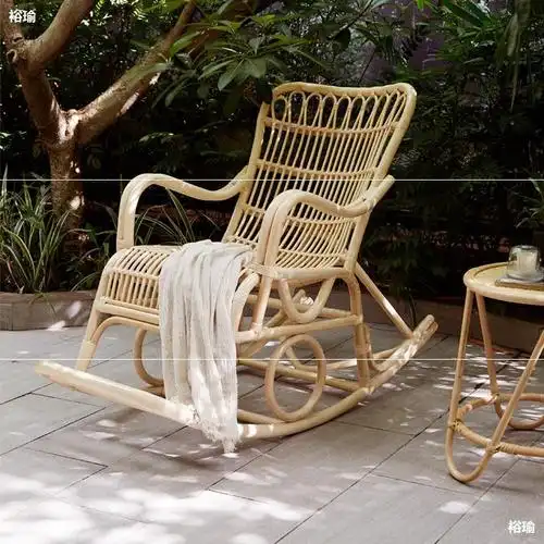 北欧藤编摇椅日式家用阳台摇摇椅大人藤椅真藤老人休闲椅躺椅椅子
