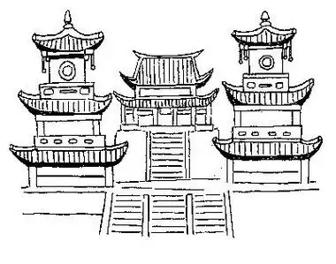 楼观台寺庙简笔画 简笔画图片大全-普车都