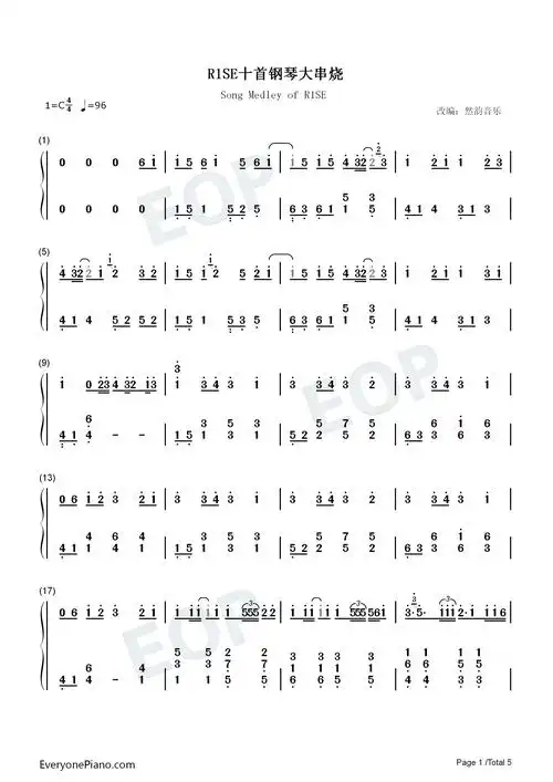 r1se十首钢琴大串烧双手简谱预览1